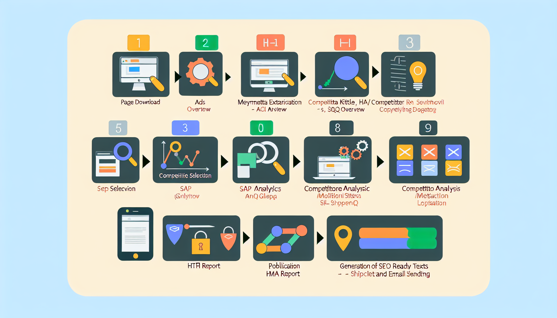 Workflow in 9 fasi del Product Page Optimizer di BIA